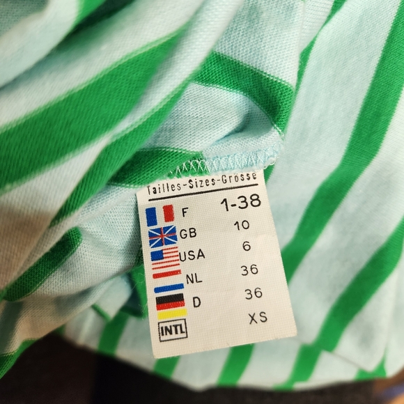 Saint James Green & Blue Striped 3/4 Sleeve Cotton Shirt Women's Size 6 - Picture 4 of 5